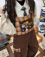 Boogzel Apparel Brown Corduroy 90s Cartoon Dungarees, view 6