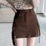 Boogzel Apparel Brown Denim Buckle Skirt, view 2