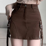 Boogzel Apparel Brown Denim Buckle Skirt, view 3