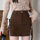 Boogzel Apparel Brown Denim Buckle Skirt, view 4
