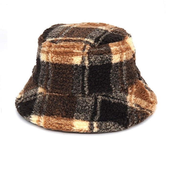 Boogzel Apparel Brown Plaid Fuzzy Bucket Hat