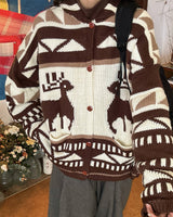 Boogzel Apparel Brown Reindeer Knit Hooded Cardigan, view 3