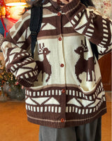 Boogzel Apparel Brown Reindeer Knit Hooded Cardigan, view 4