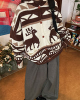 Boogzel Apparel Brown Reindeer Knit Hooded Cardigan, view 5
