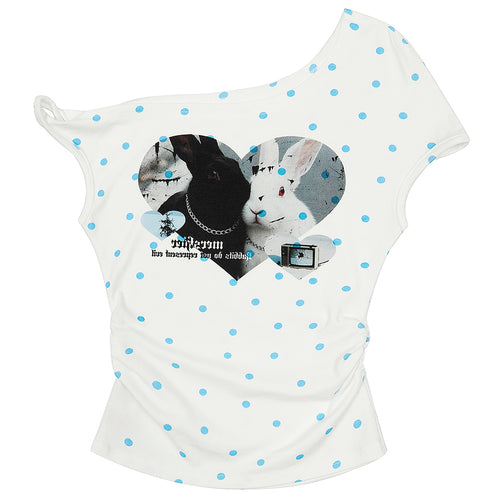 Boogzel Apparel Bunny Polka Dot One-Shoulder Top