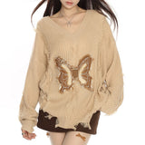 Boogzel Apparel Butterfly Aesthetic Distressed Sweater, view 2