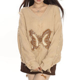 Boogzel Apparel Butterfly Aesthetic Distressed Sweater, view 3