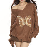 Boogzel Apparel Butterfly Aesthetic Distressed Sweater, view 4