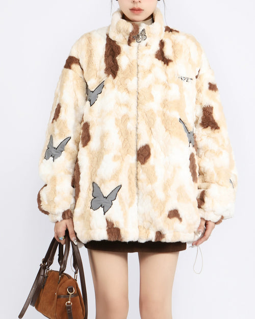 Boogzel Apparel Butterfly Aesthetic Oversized Fur Jacket