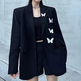 Boogzel Apparel Butterfly Embroidery Black Blazer, view 3
