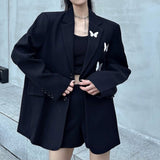 Boogzel Apparel Butterfly Embroidery Black Blazer, view 4