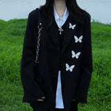 Boogzel Apparel Butterfly Embroidery Black Blazer, view 5