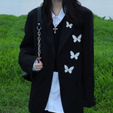 Boogzel Apparel Butterfly Embroidery Black Blazer, view 6