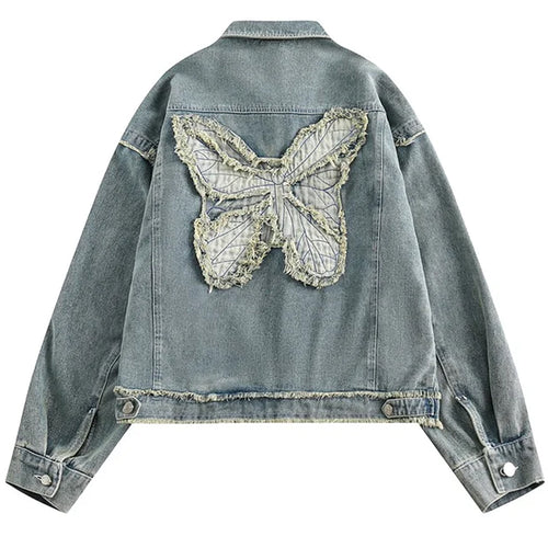 Boogzel Apparel Butterfly Patch Y2K Denim Jacket