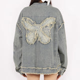 Boogzel Apparel Butterfly Patch Y2K Denim Jacket, view 5