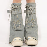 Boogzel Apparel Butterfly Patch Y2K Denim Leg Warmers, view 2