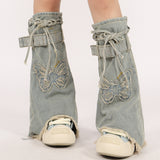 Boogzel Apparel Butterfly Patch Y2K Denim Leg Warmers, view 3
