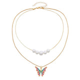 Boogzel Apparel Butterfly Pearl Layered Necklace, view 2