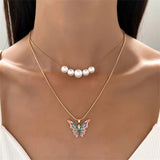Boogzel Apparel Butterfly Pearl Layered Necklace, view 3