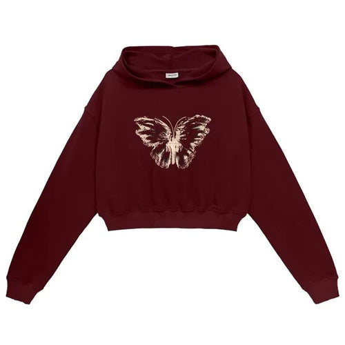Boogzel Apparel Butterfly Print Crop Hoodie