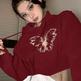 Boogzel Apparel Butterfly Print Crop Hoodie, view 3