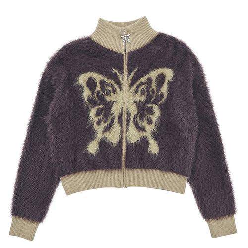Boogzel Apparel Butterfly Print Fuzzy Bomber