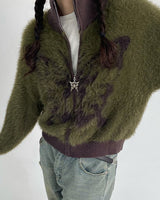 Boogzel Apparel Butterfly Print Fuzzy Bomber, view 3