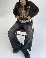 Boogzel Apparel Butterfly Print Fuzzy Bomber, view 6