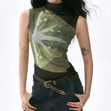 Boogzel Apparel Butterfly Print Mesh Turtleneck Top, view 2