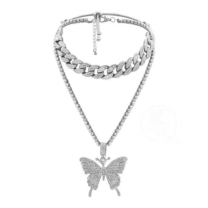 Boogzel Apparel Butterfly Rhinestone Layered Necklace