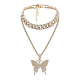 Boogzel Apparel Butterfly Rhinestone Layered Necklace, view 2