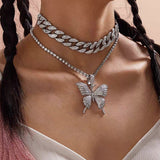 Boogzel Apparel Butterfly Rhinestone Layered Necklace, view 3