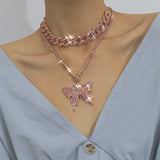 Boogzel Apparel Butterfly Rhinestone Layered Necklace, view 4