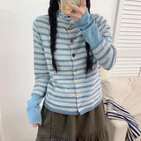 Boogzel Apparel Campus Secrets Colorful Button Stripe Cardigan Top, view 2