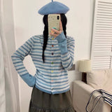 Boogzel Apparel Campus Secrets Colorful Button Stripe Cardigan Top, view 4