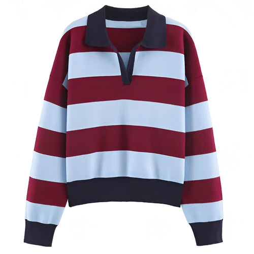 Boogzel Apparel Campus Striped Rugby Collar Sweatshirt