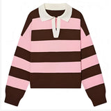 Boogzel Apparel Campus Striped Rugby Collar Sweatshirt, view 3