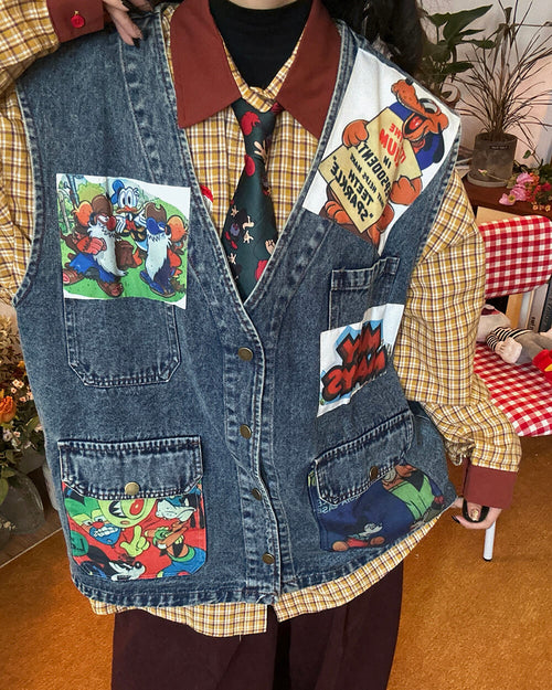 Boogzel Apparel Cartoon Patches 90s Denim Vest