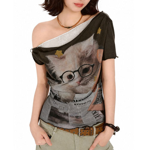 Boogzel Apparel Cat Graphic Layered T-Shirt