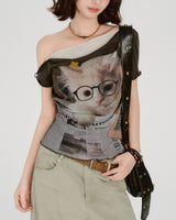 Boogzel Apparel Cat Graphic Layered T-Shirt, view 3