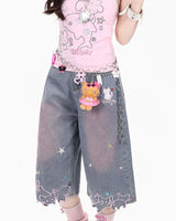 Boogzel Apparel Cat Print Denim Shorts, view 3