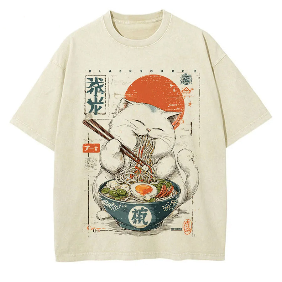 Boogzel Apparel Cat Ramen Graphic T-Shirt