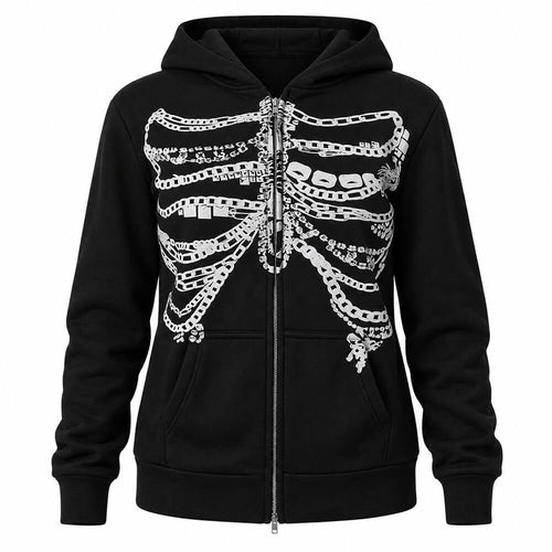 Boogzel Apparel Chain Skeleton Fitted Zip Up Hoodie