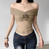 Boogzel Apparel Charming Rose Bardot Mesh Top, view 2