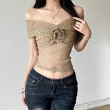 Boogzel Apparel Charming Rose Bardot Mesh Top, view 3
