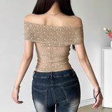 Boogzel Apparel Charming Rose Bardot Mesh Top, view 5