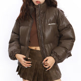 Boogzel Apparel Chocolate Brown Puffer Jacket, view 3