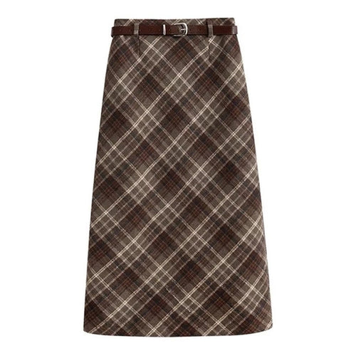 Boogzel Apparel Coffee Cream Plaid Midi Skirt