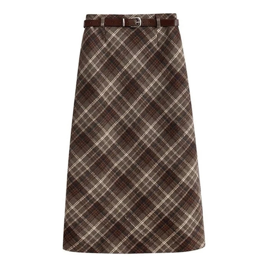 Boogzel Apparel Coffee Cream Plaid Midi Skirt