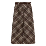 Boogzel Apparel Coffee Cream Plaid Midi Skirt, view 2